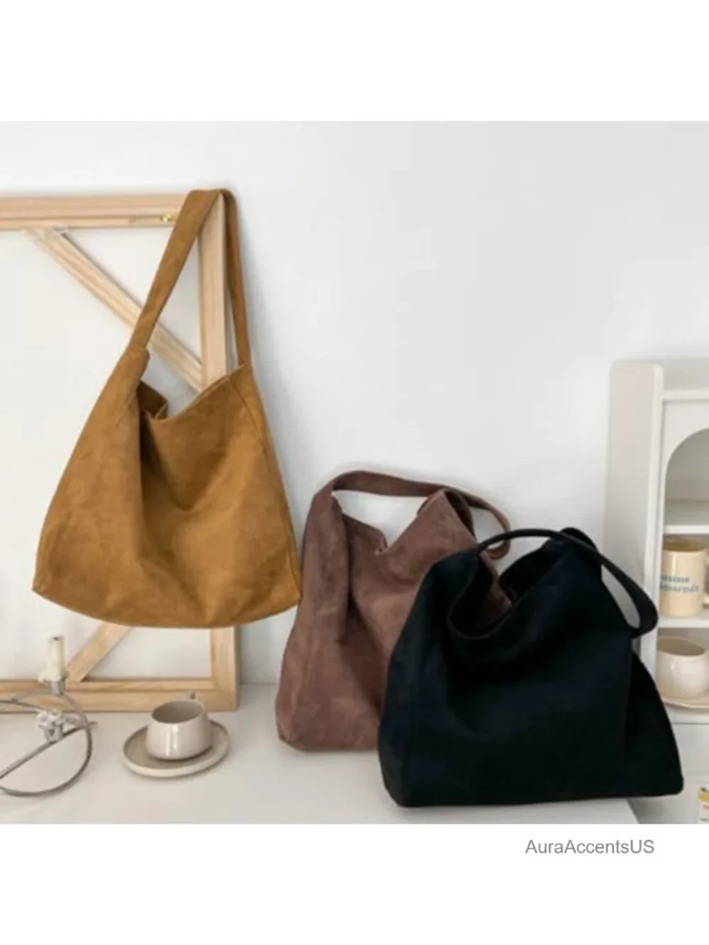 Faux Suede Hobo Bag Slouchy Shoulder Crossbody Purse Tote Handbag
